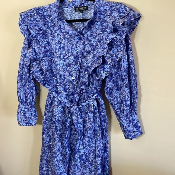 Eloquii 14 Ruffle Detail Printed Jumpsuit blue - Picture 6 of 9